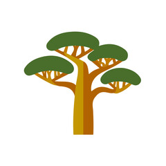 Baobab Tree, modern 2D flat vector illustration in icon style, isolated on pure white background.