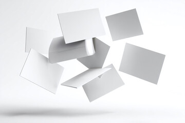 Business cards floating in mid-air on clean background
