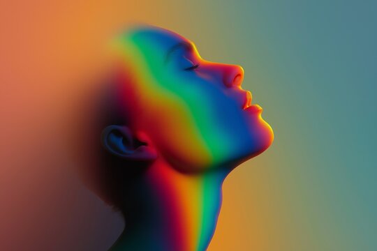 Surreal Ethereal Portrait Immersed in Vibrant Spectrum Glow