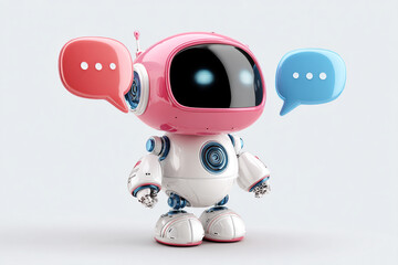 Cute robot character with speech bubbles for modern communication concepts