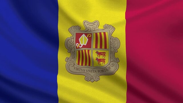 Andorra flag waving looping footage Full 4K (3840 x 2160) Realistic Andorra Flag Looping background. Looping Closeup Full 4K (3840 x 2160) footage. Andorra country flags. September 8th