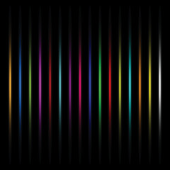 Fototapeta premium Abstract vertical colorful light streaks and neon lines on a black background. Modern spectrum light effect with vibrant glowing beams for creative backdrop projects.