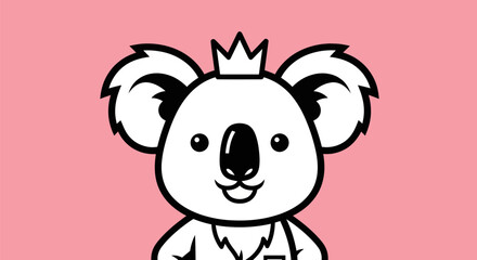 Fototapeta premium Cartoon koala with crown on pink background