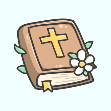 Bible with Flower Illustration for Icon, sticker and other uses, hand drawn vector style.