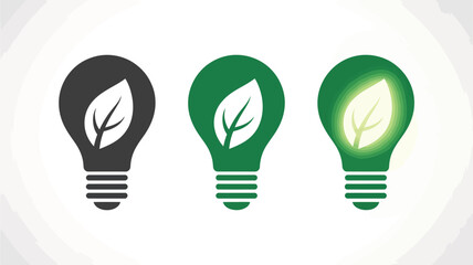 Three Light Bulbs with Green Leaves Symbolizing Eco-Friendly Energy and Ideas