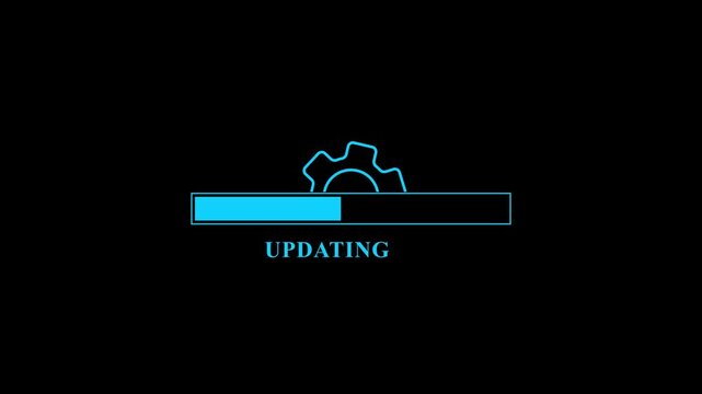 Updating bar animation on black background. white color setting and update icon animate. neon rectangle box in loading bar animation concept