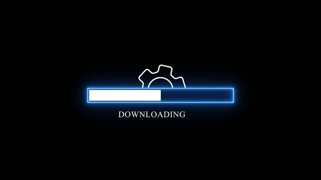 downloading bar animation on black background. white color setting and update icon animate. neon rectangle box in loading bar animation concept