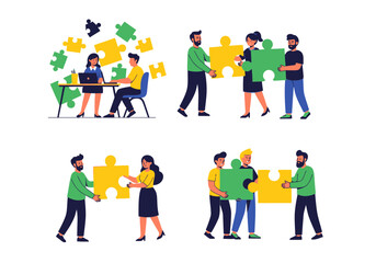 Naklejka premium A diverse group of people working together to assemble puzzle pieces in a collaborative team effort