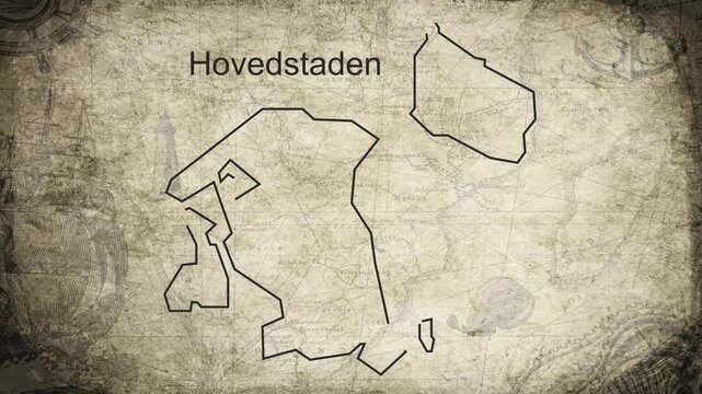 Hovedstaden map drawn on a cartography background sheet of paper