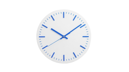 Minimalist blue clock isolated PNG on transparent background, simple timekeeping graphic for design projects and presentations