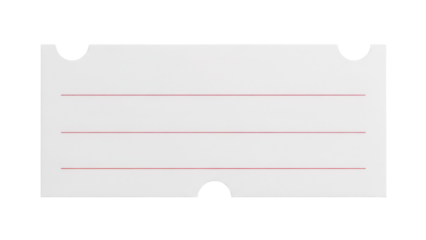Blank ticket isolated PNG on transparent background, admission pass with lines for text, event entry coupon for raffle or concert