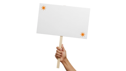 Hand holding blank sign PNG isolated on transparent background, protest banner with stars for demonstration and activism