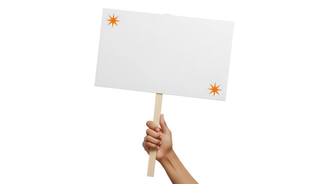 Hand holding blank sign PNG isolated on transparent background, protest banner with stars for demonstration and activism