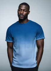 man wearing plain t shirt in clean studio portrait