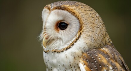 Close-up of a barn owl, featuring its heart-shaped face and distinctive coloring
