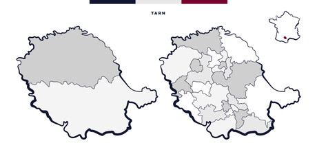 D&eacute;partement et cantons du Tarn - Occitanie (France)	