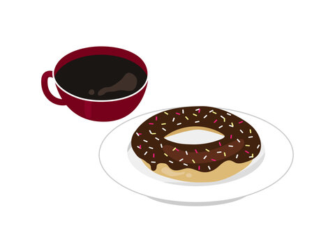 ホットコーヒーとお皿にのったドーナッツ