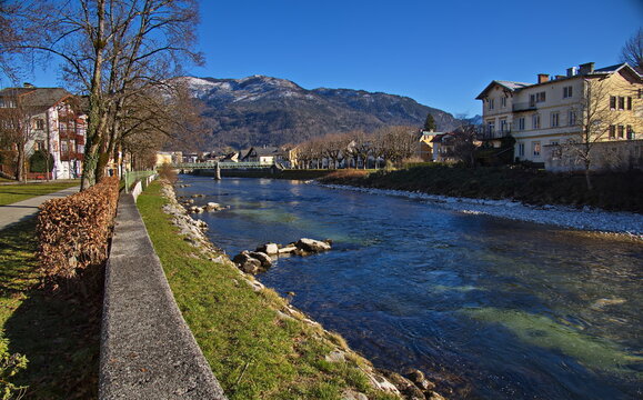 River Traun in Bad Ischl, Salzkammergut, Gmunden district, Upper Austria, Austria
