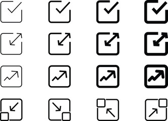 Checkmark and Arrow Icons in Rounded Squares for UI Design and Infographics Templates.