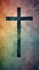 Christian cross silhouette on textured abstract background