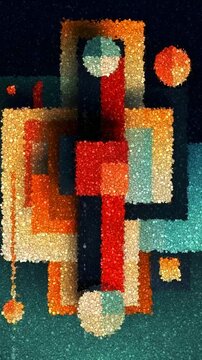 Modern Abstract Geometric Background With Colorful Squares and Circles in a Balanced Composition, Made of Cubes
