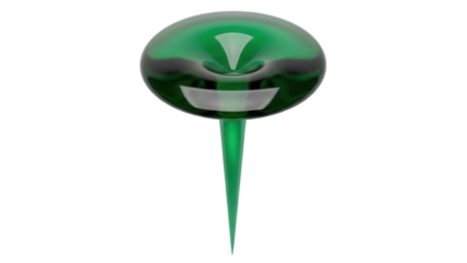 Green push pin isolated PNG on transparent background, office supply for bulletin board and notice board use, realistic style
