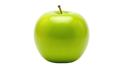 Fresh Granny Smith apple PNG isolated on transparent background, vibrant green fruit with stem for healthy eating and food design