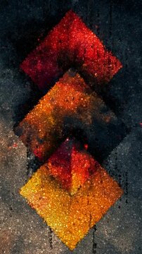 Abstract Vertical Alignment of Textured Diamond Shapes With Warm Orange and Deep Red Gradients, Made of Cubes
