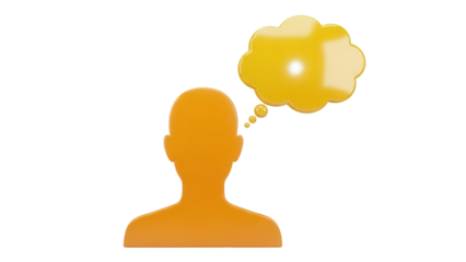Yellow thinking man PNG isolated on transparent background, person with thought bubble for design and creative projects