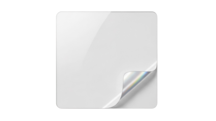 Blank square sticker with curled corner isolated PNG on transparent background, adhesive label for branding and product presentation