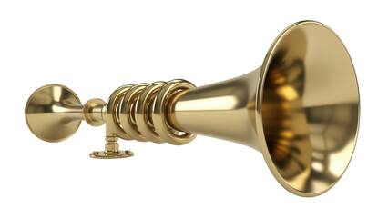 Golden brass bugle isolated PNG, vintage musical instrument for fanfare and announcements on...