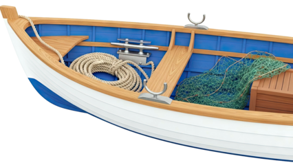 Fishing Boat Interior with Net and Rope