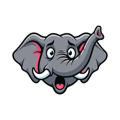 Obraz premium Excited cartoon elephant head illustration with large ears and tusks viewed from front
