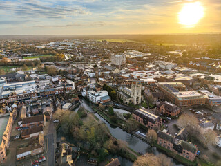 Obraz premium Newbury Town Centre and Kennet Shopping Aerial View