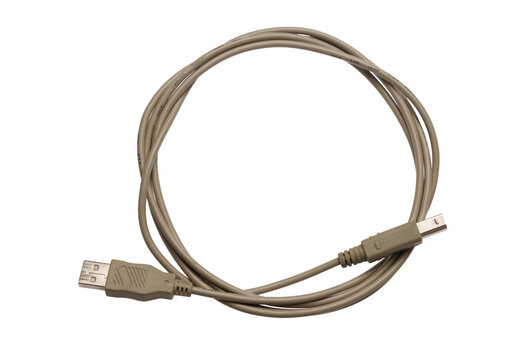 USB cable for connecting a printer to a computer isolated on a transparent background