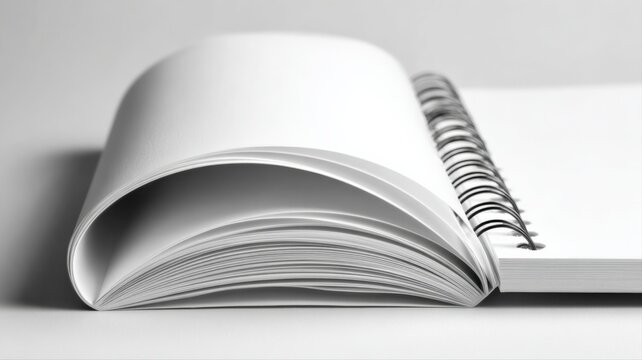 Open Spiral Notebook with Blank Pages, Ideal for Sketching, Writing, or Note Taking on White Background