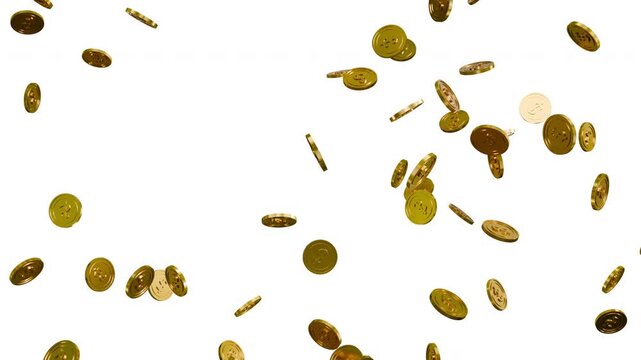 Falling gold coins with dollar sign on transparent alpha channel background for financial success and wealth concepts
