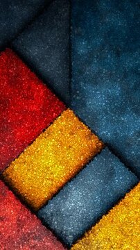 Close Up Abstract Geometric Texture With Bold Diagonal Blocks of Red Yellow and Dark Blue Colors, Made of Cubes
