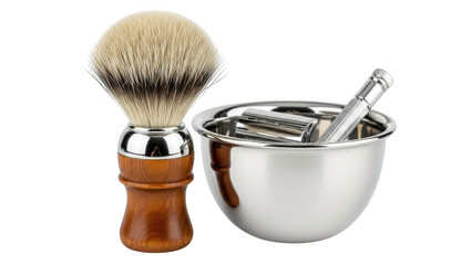 Shaving brush and razor isolated on transparent background