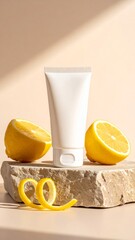 Cream Tube Product with Lemon and Natural Elements