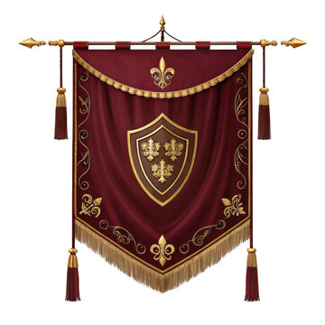 Ornate medieval shield banner isolated on transparent background