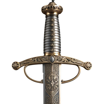 Ornate medieval sword handle isolated on transparent background