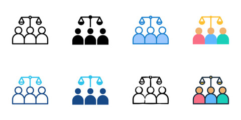 Jury Duty icons set multiple style collection. Editable stroke 
