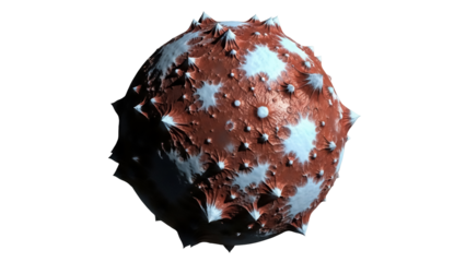 Textured planet with spikes and white spots isolated PNG, extraterrestrial world with rough surface on transparent background, space object