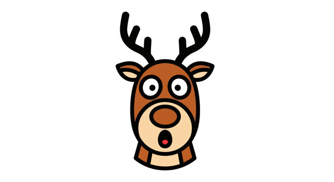 Cartoon Reindeer Head with Wide Eyes and Open Mouth.