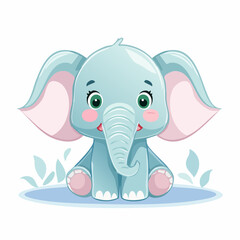 Obraz premium Adorable cartoon elephant sitting with large ears and trunk, simple illustration