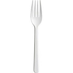 A single, white, disposable fork on a stark black background.
