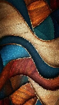 Elegant Wood Grain and Teal Fabric Texture With Curved Gold Metallic Accents for Luxury Decor, Made of Cubes
