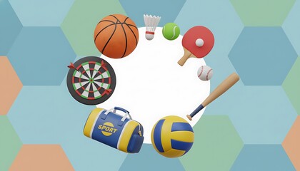 A vector illustration set features a basketball player silhouette with a ball and sports icons for a school fitness competition game design