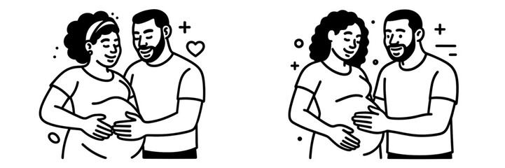 Obraz premium Couple bonding during pregnancy in a simple vector illustration